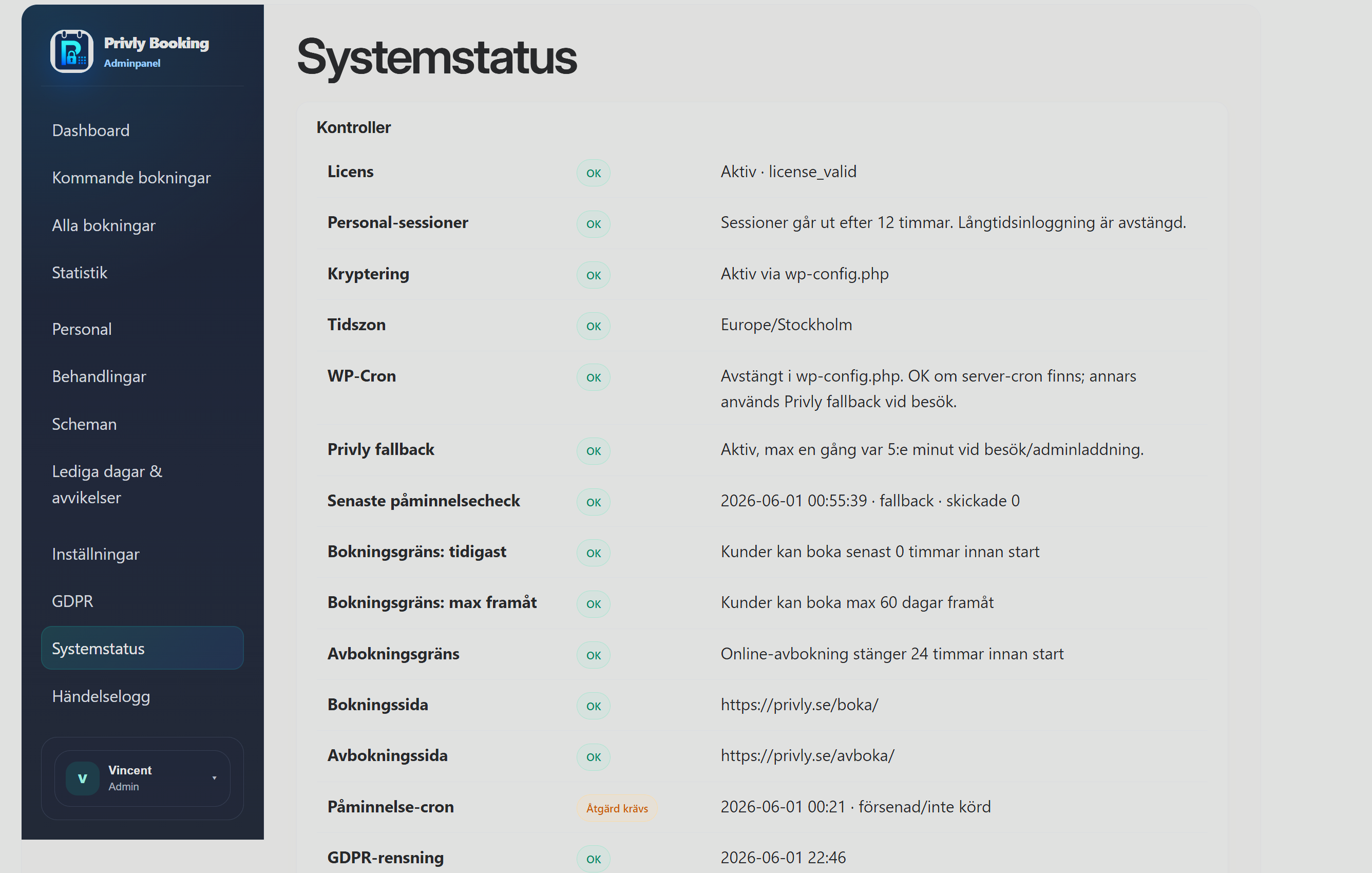 Privly Booking settings and reminders